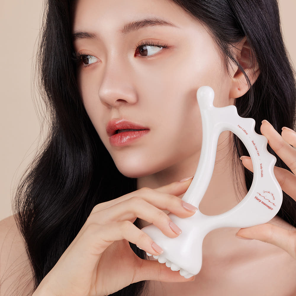 SUDIVA Ceramic Gua Sha Harp Massager, White Porcelain Face and Body Massage Tool for Relaxation, Ergonomic Design