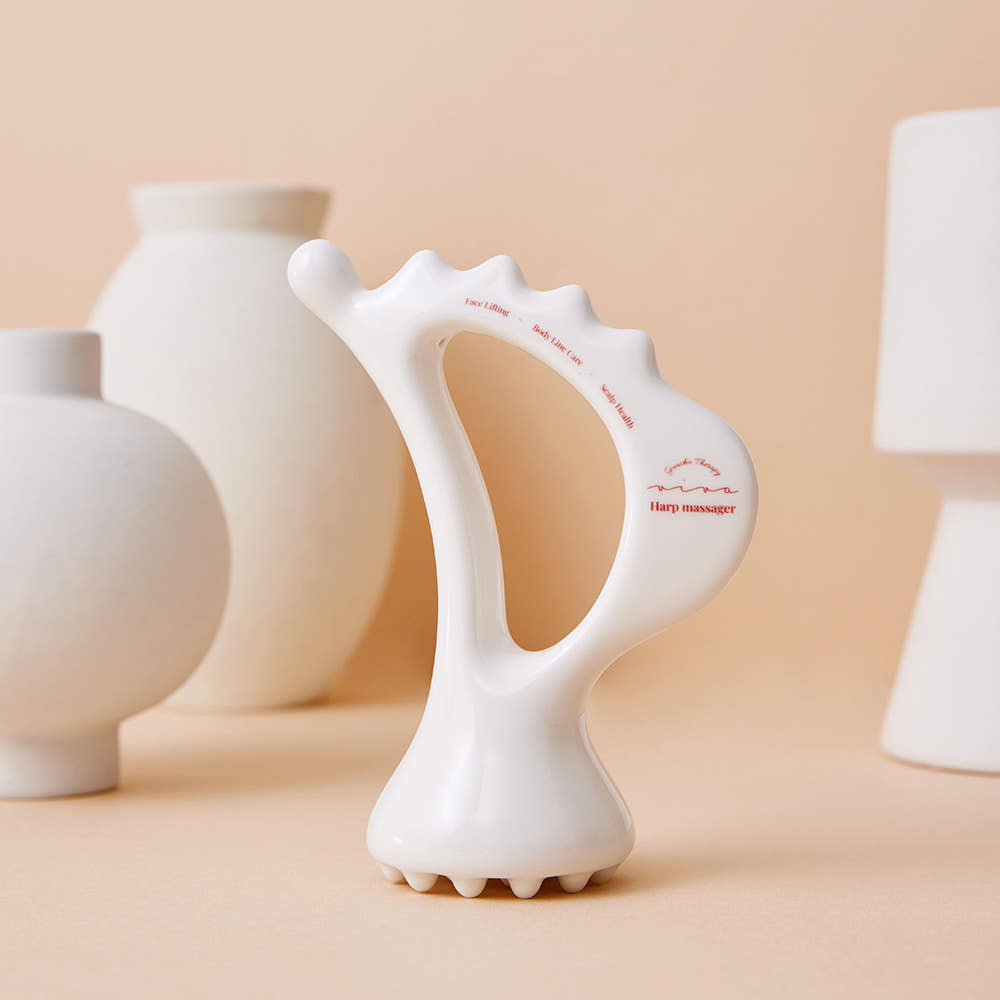 SUDIVA Ceramic Gua Sha Harp Massager, White Porcelain Face and Body Massage Tool for Relaxation, Ergonomic Design