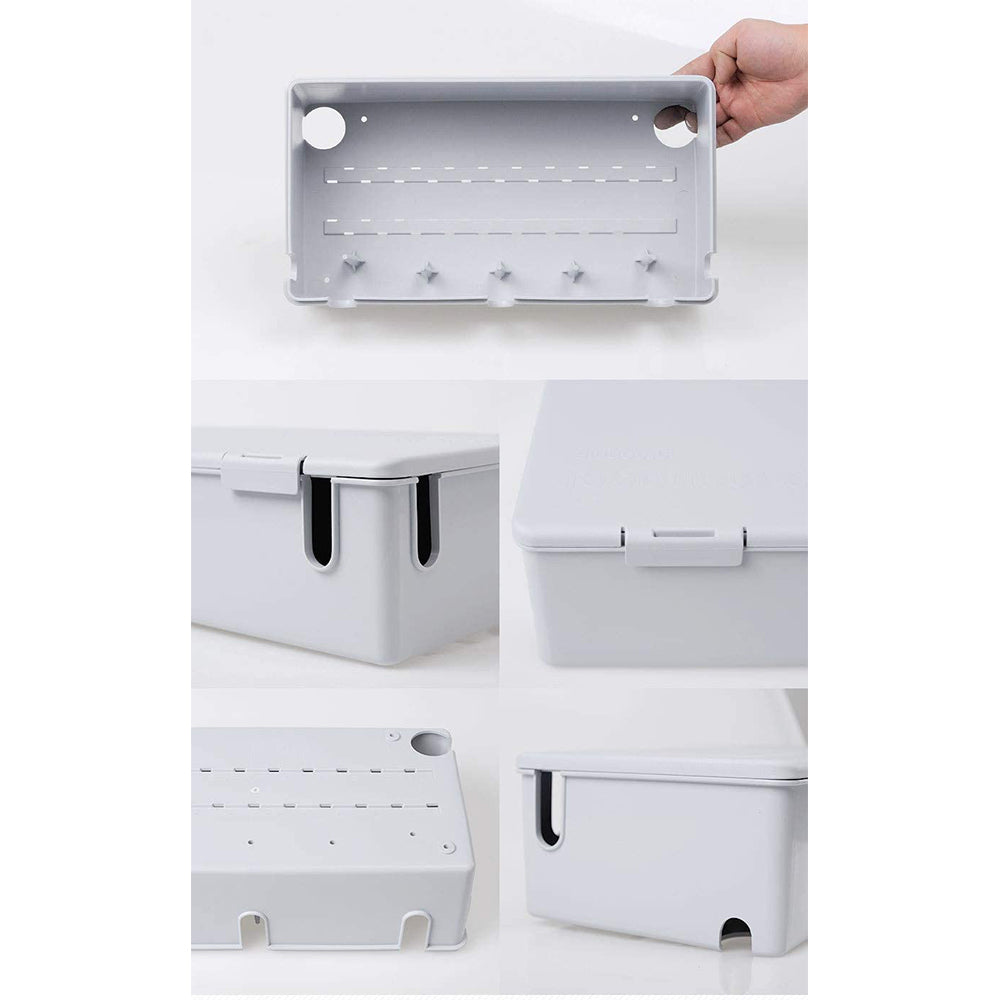 CableBox Cable Management Box Hide and Conceal Power Strips and Electrical Cords Cord Organizer Multi-tabs Wires Adapters Routers Neat Storage Box (Large Grey)