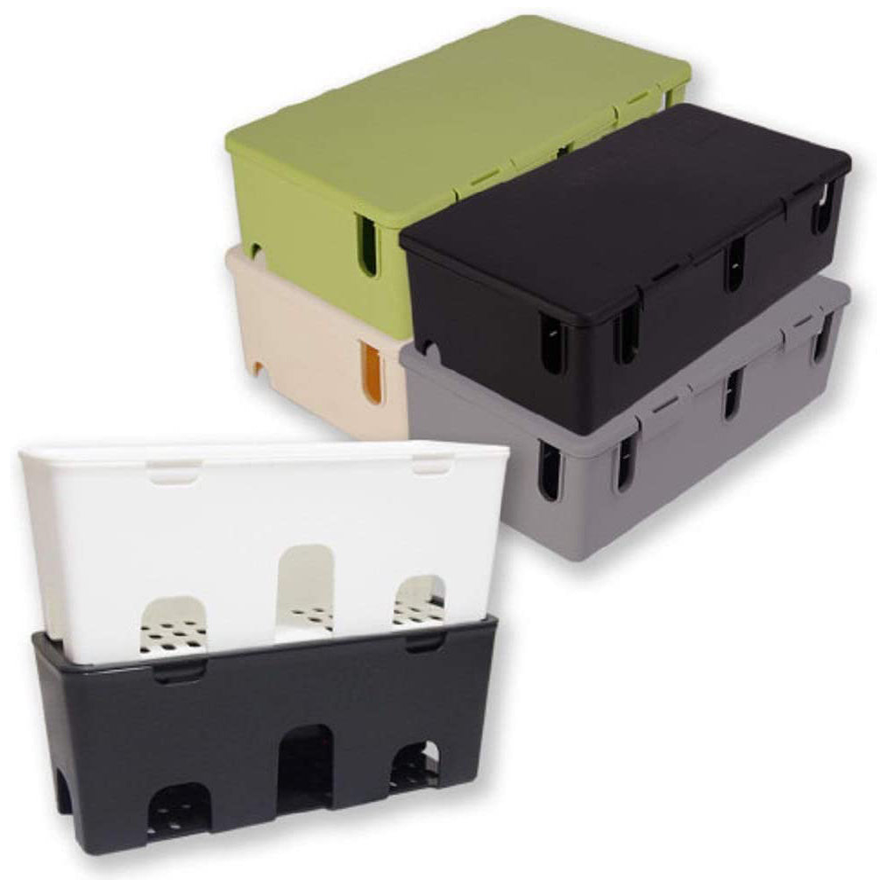 CableBox Cable Management Box Hide and Conceal Power Strips and Electrical Cords Cord Organizer Multi-tabs Wires Adapters Routers Neat Storage Box (Large Grey)