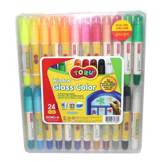 Toru Window Glass Color Crayon Marker Washable Paper Aqua Non-Toxic 24 Colors